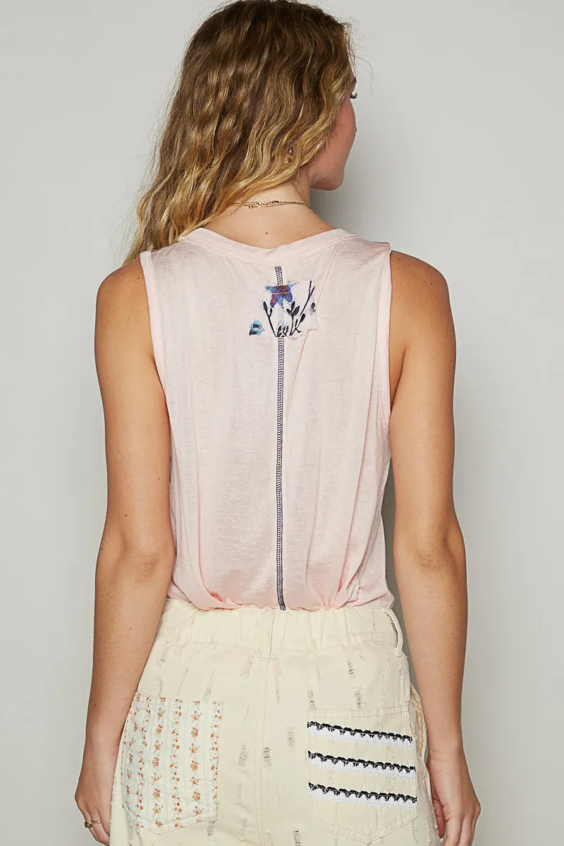 POL Floral Detail Pocket Patch Tank Top OutfitFlow