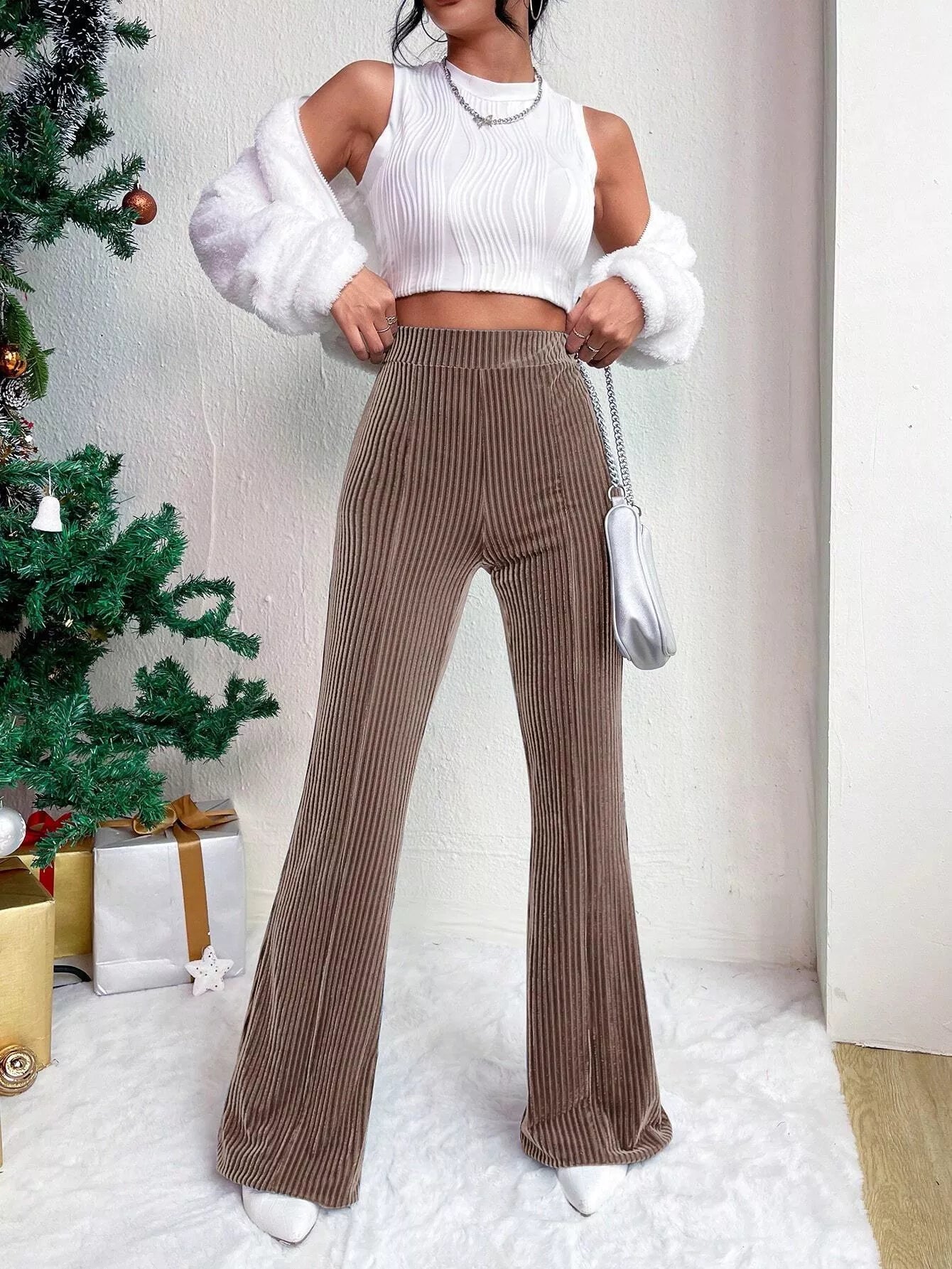Corduroy High Waist Flare Pants OutfitFlow