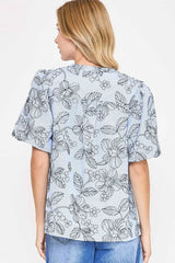 Umgee Floral Print Puff Sleeve Casual Blouse OutfitFlow
