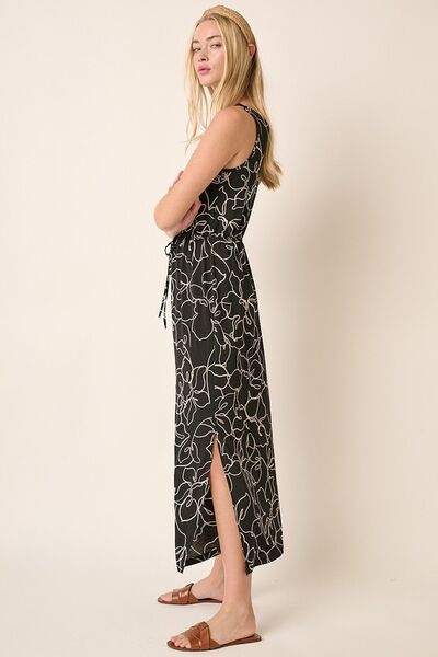Mittoshop Side Slit Flower Print V-Neck Sleeveless Dress OutfitFlow
