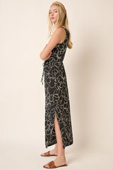Mittoshop Side Slit Flower Print V-Neck Sleeveless Dress OutfitFlow