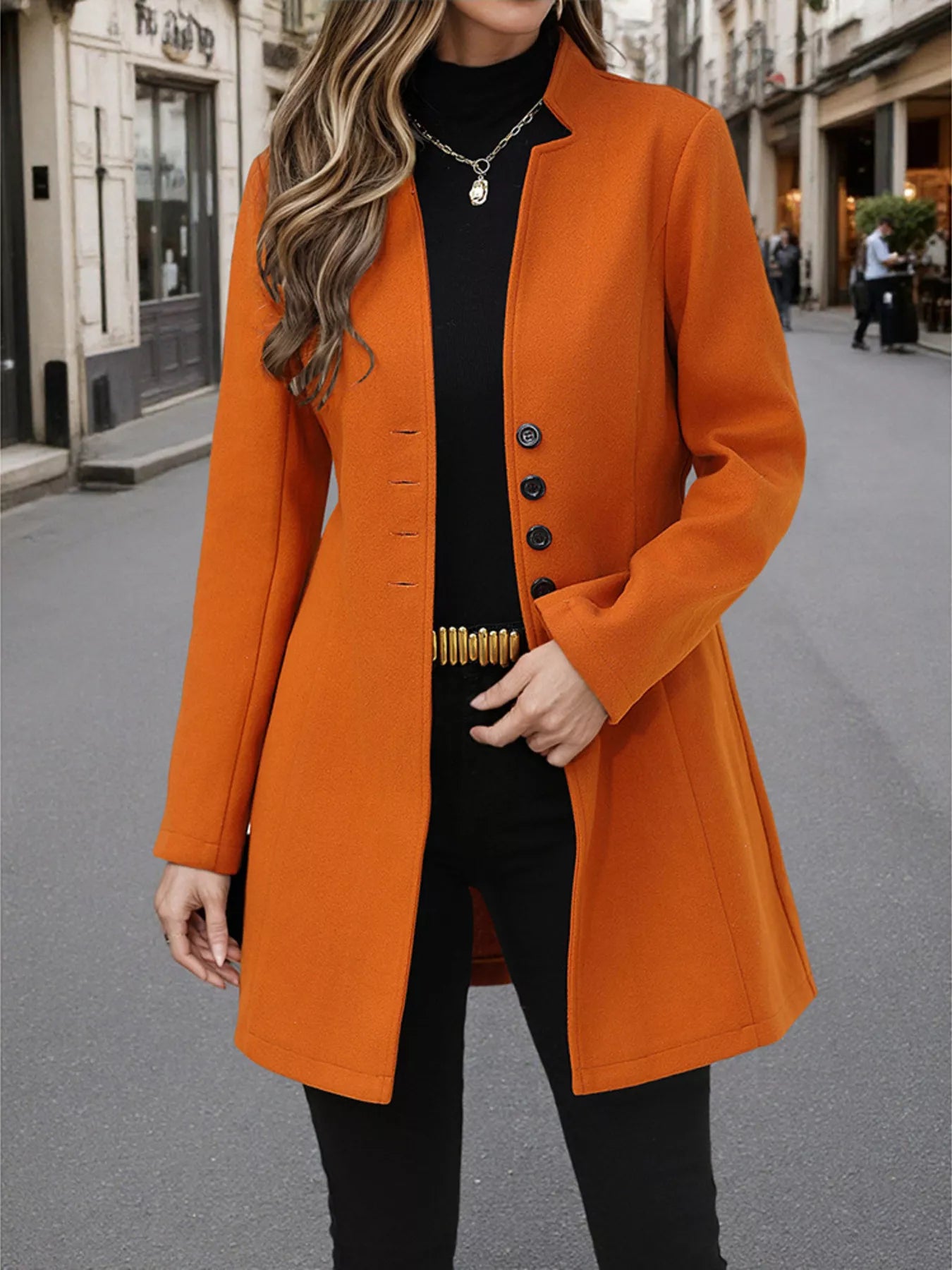 Button Up Long Sleeve Coat Trendsi