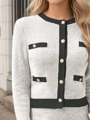 Contrast Trim Ribbed Top and Skirt Sweater Set OutfitFlow