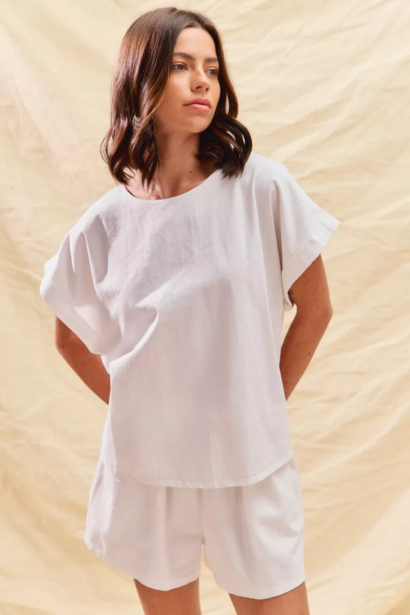 SO ME Round Neck Short Sleeve Top and Shorts Set OutfitFlow