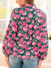 Floral Printed Tied Collar Puff Sleeve Blouse OutfitFlow