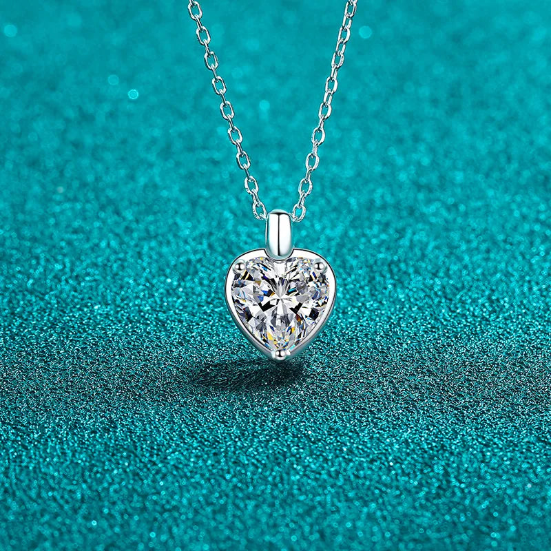 2 Carat Moissanite 925 Sterling Silver Heart Shape Necklace Silver One Size OutfitFlow