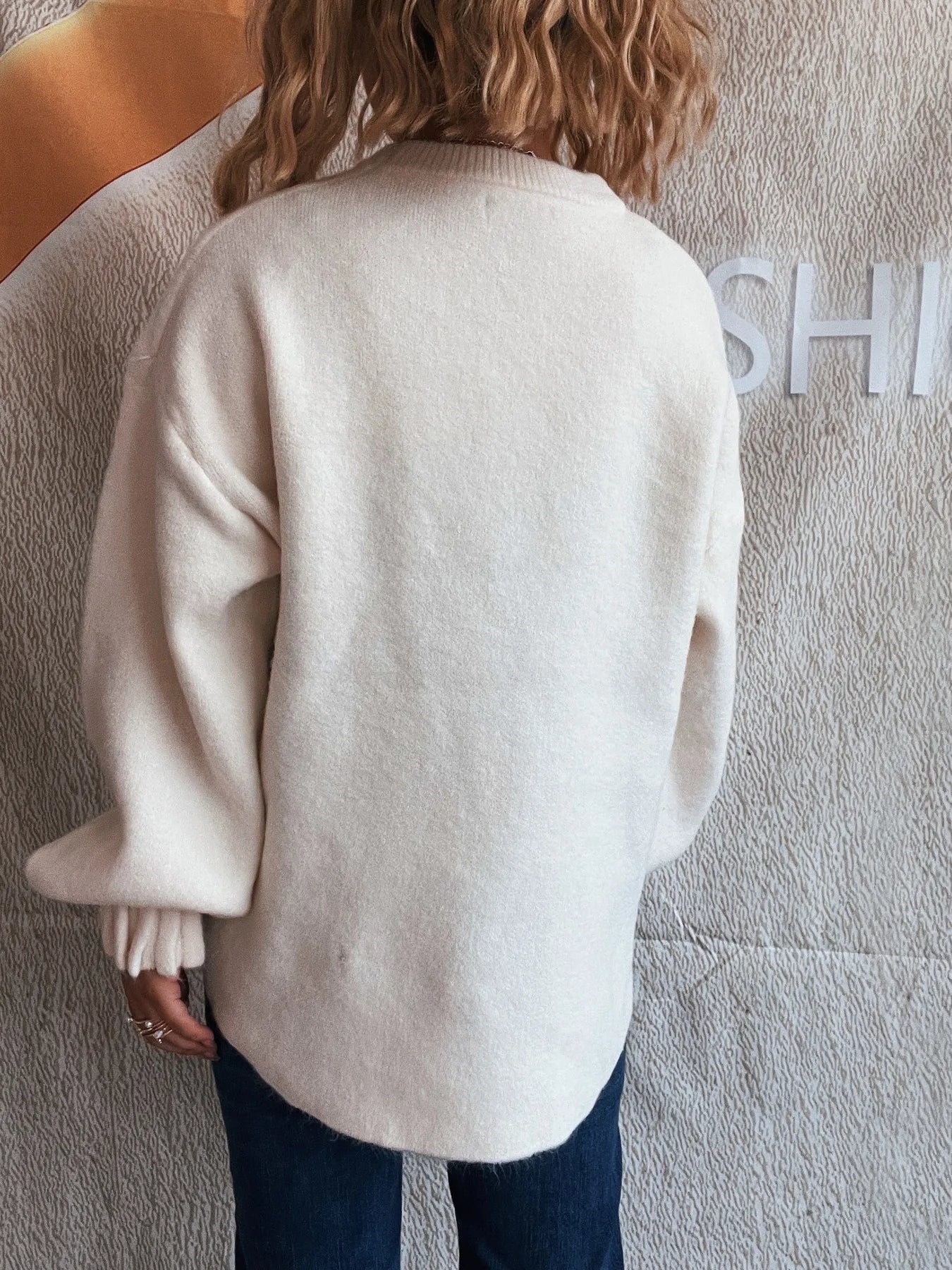 Round Neck Dropped Shoulder Sweater OutfitFlow