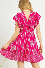 Umgee Off-Shoulder Paisley Print Ruffled Mini Dress OutfitFlow
