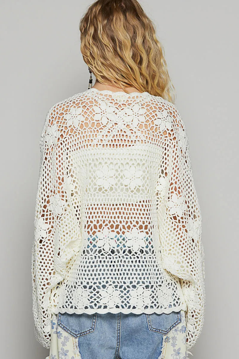 POL Crochet Open-Front Cardigan OutfitFlow