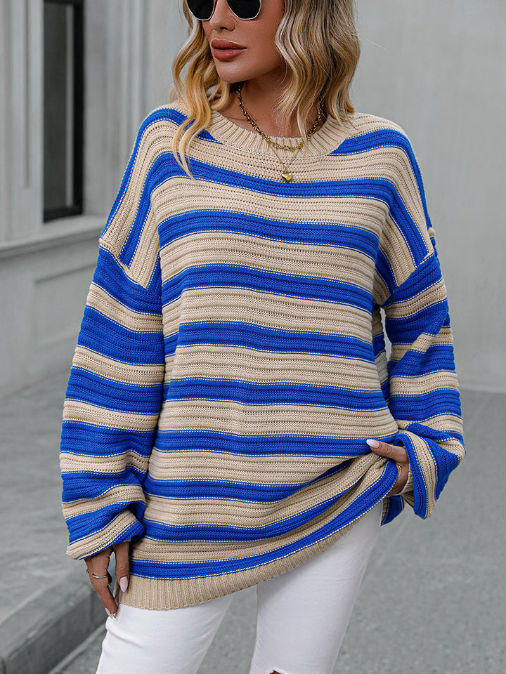Striped Dropped Shoulder Sweater OutfitFlow