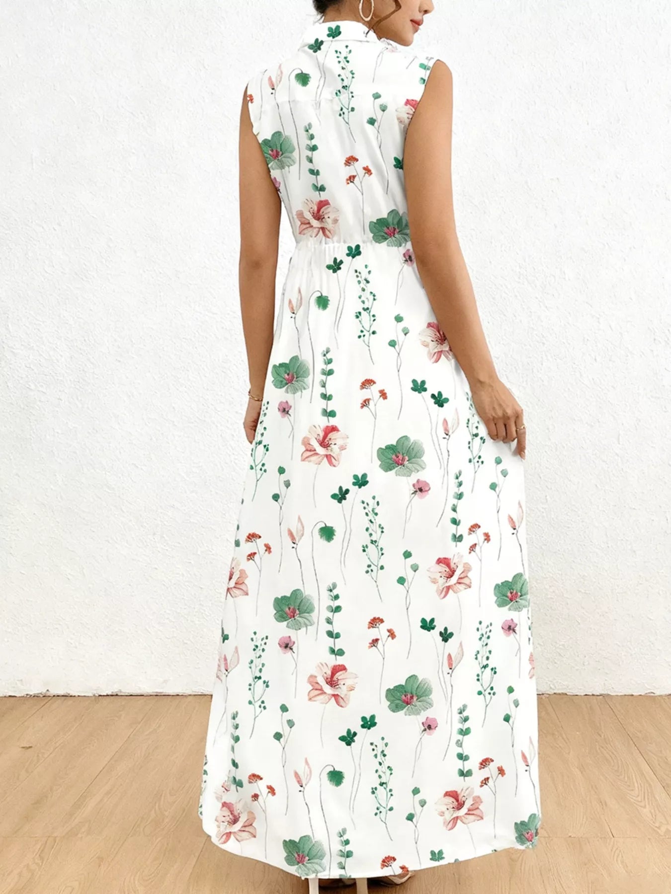 Floral Print Sleeveless Maxi Shirt Dress Trendsi