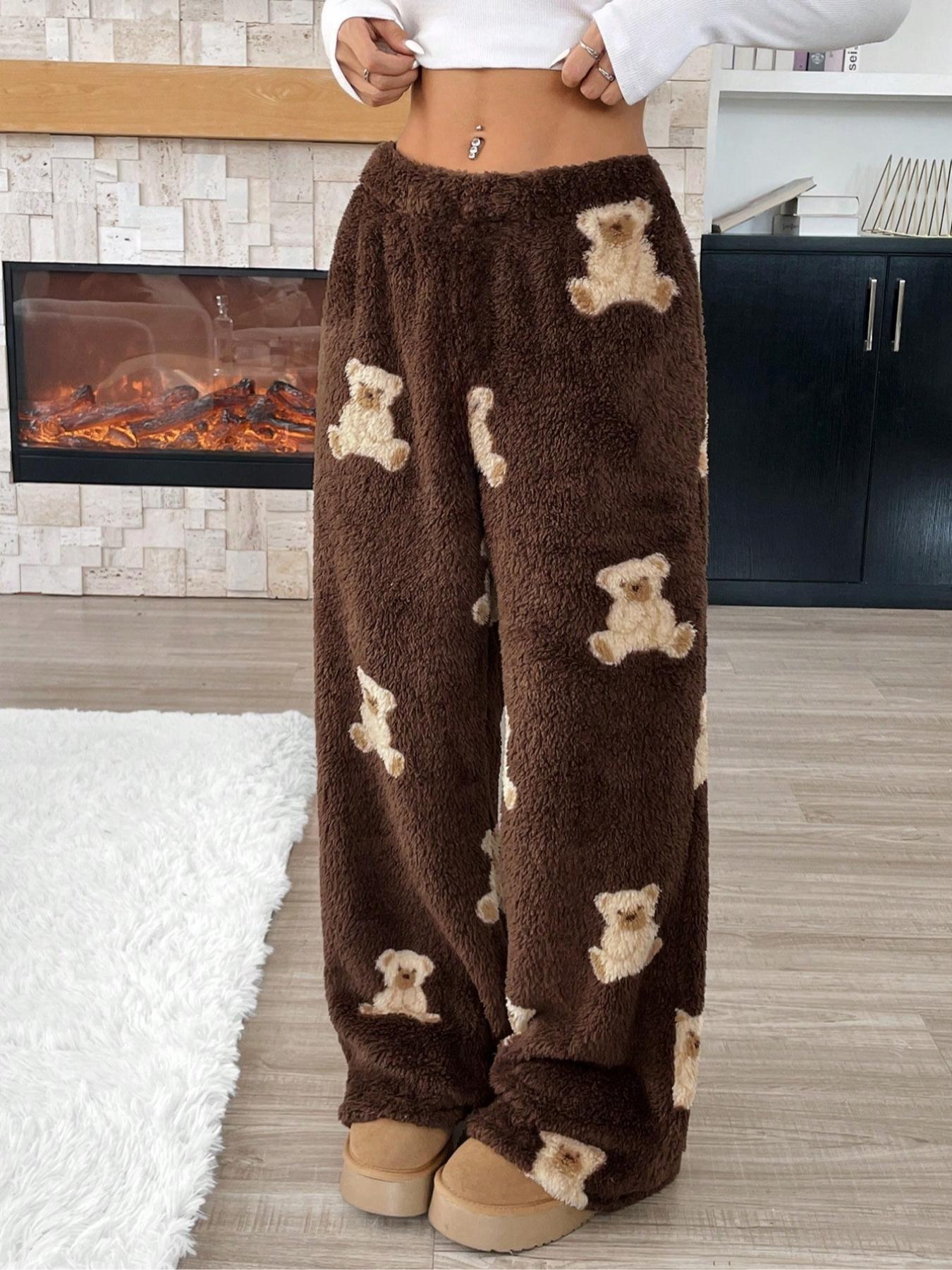Leopard Wide Leg Plush Pants Brown OutfitFlow