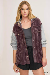 Umgee Contrast Hooded Chenille Jacket OutfitFlow