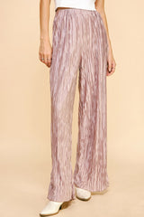 Davi & Dani Geo-pleated Elastic Waistband Pants PALE TAUPE OutfitFlow