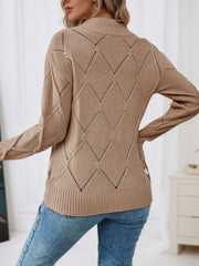 Long Sleeve Diamond Eyelet Knit Top OutfitFlow