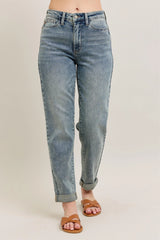 Judy Blue Full Size Hw Vintage Wash Double Roll Cuff Bf Jeans Plus Size OutfitFlow