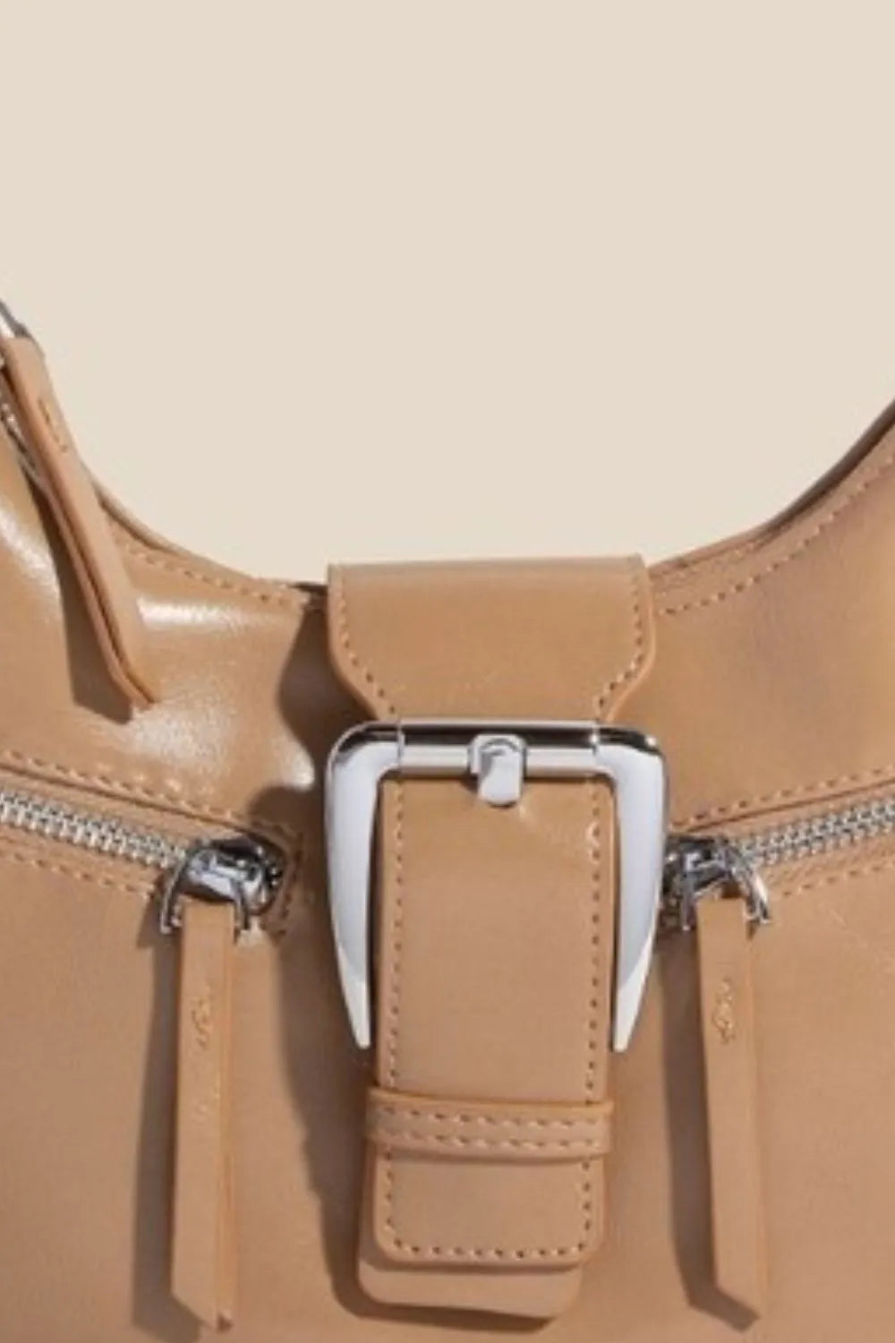 Fame Large Buckle Triple Zipper Hand Bag OutfitFlow