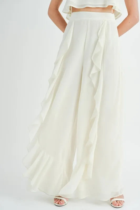 MABLE Crop Cami and Ruffled Wide Leg Pants Set OutfitFlow