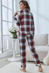 Outfit Flow - Plaid Button Front Top and Pants Lounge Set