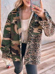 Camouflage Leopard Print Mixed Pattern Oversized Jacket Green Camouflage Trendsi
