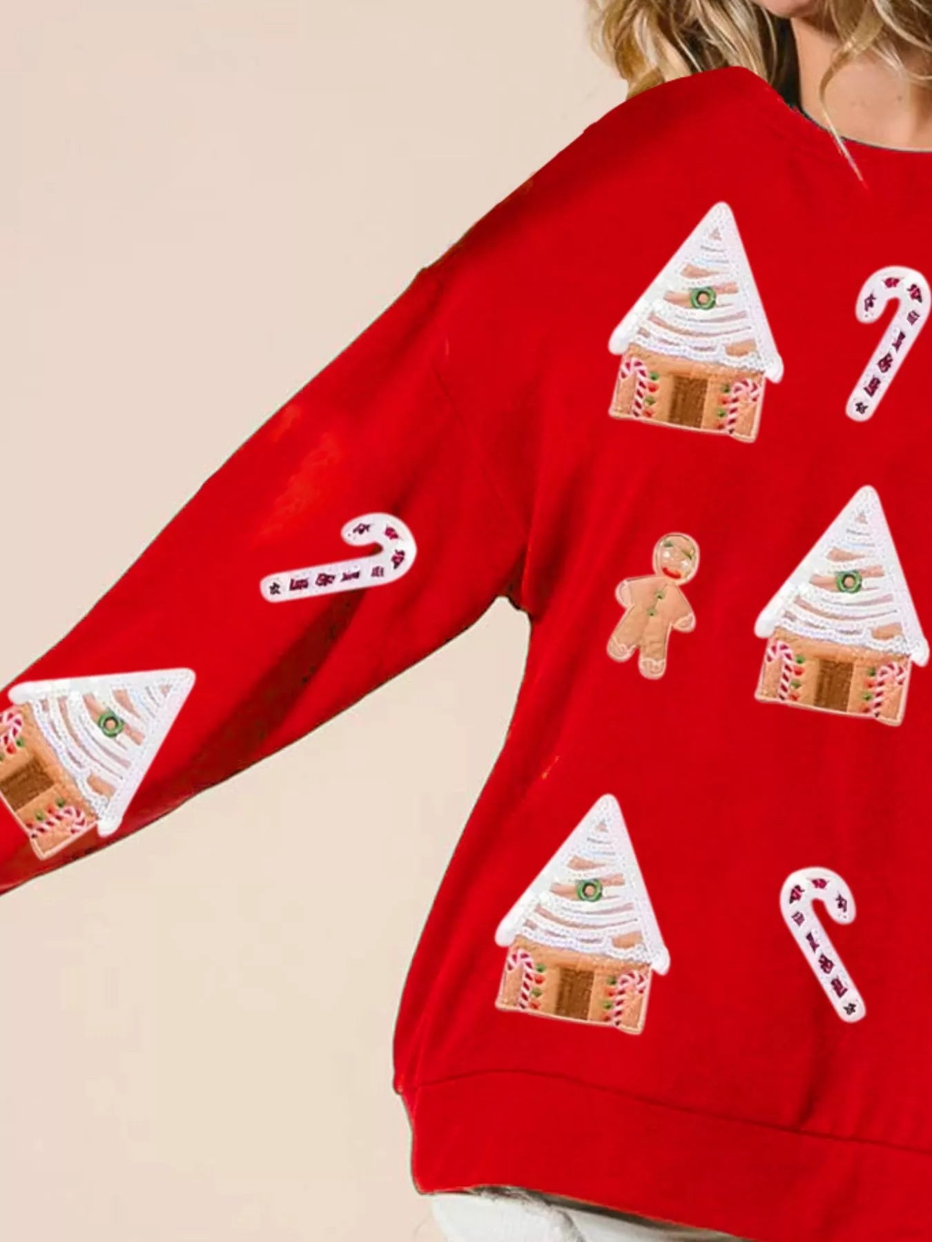 Christmas Gingerbread House Sequin Sweatshirt OutfitFlow