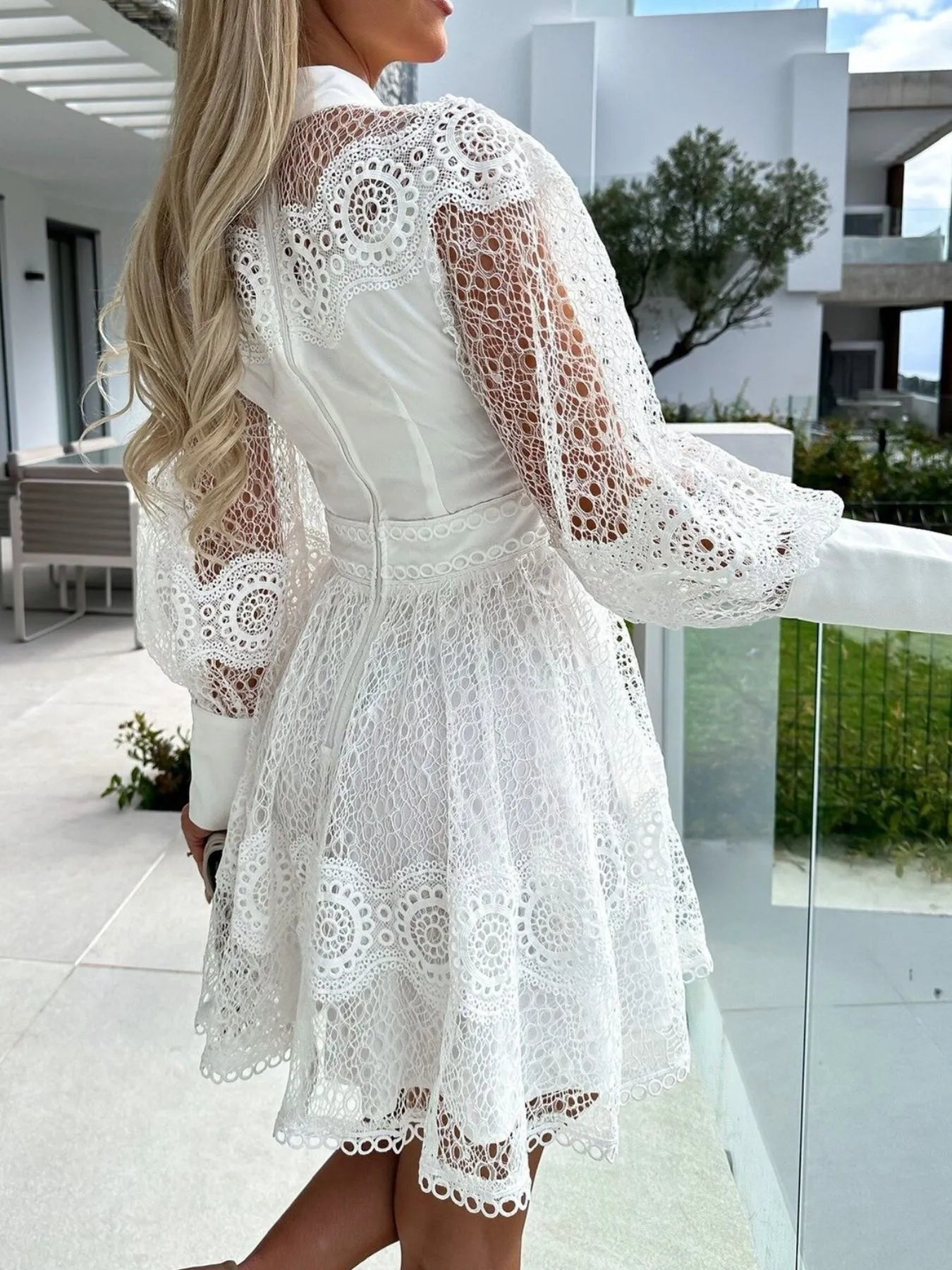 Lace Lantern Sleeve Mini Dress OutfitFlow