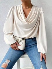 Full Size Cowl Neck Balloon Sleeve Blouse Plus Size OutfitFlow