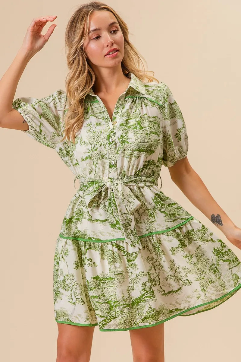 BiBi Woven Printed Tiered Dress OutfitFlow