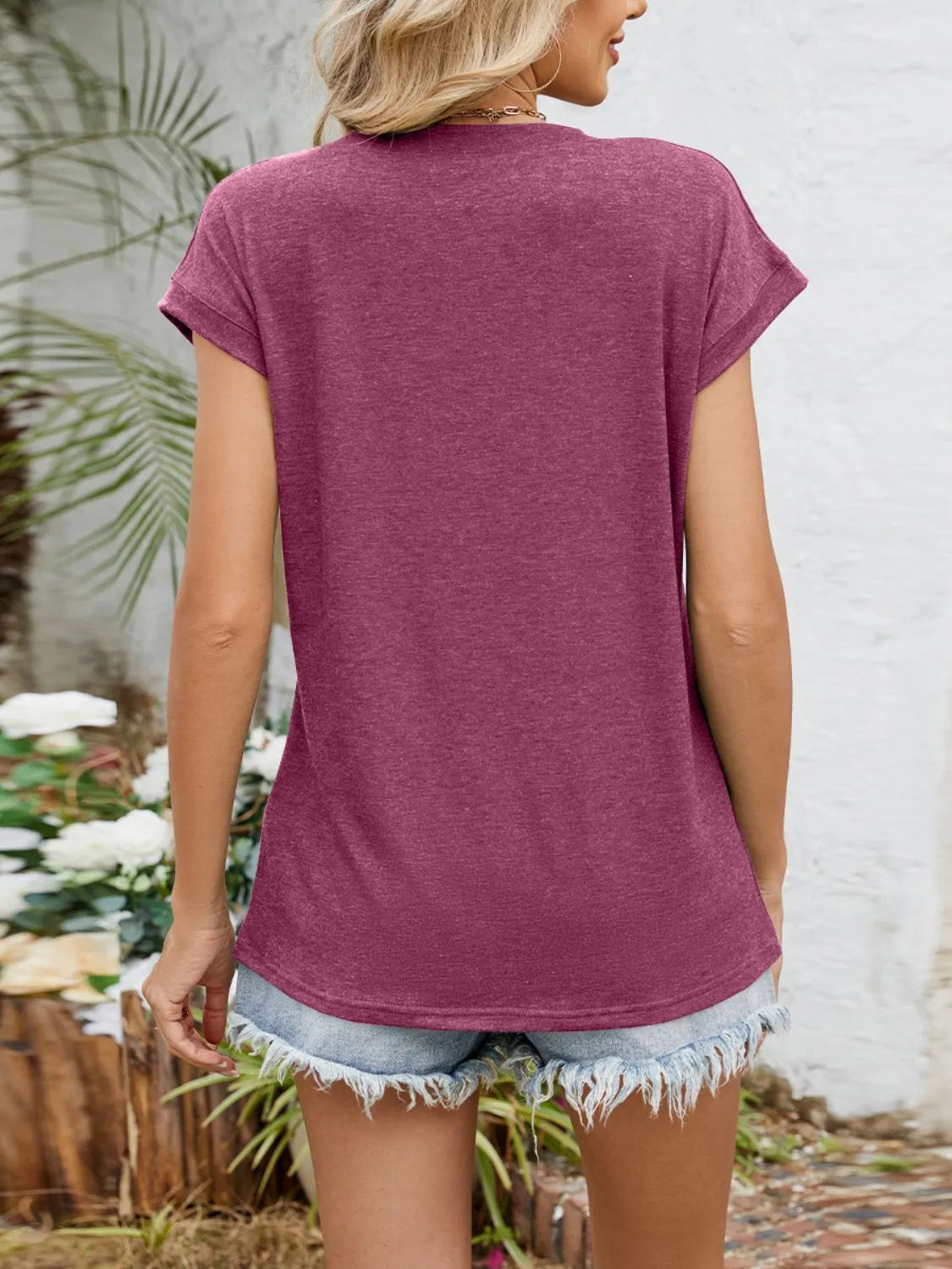 Casual V-Neck Pleated Front T-Shirt OutfitFlow