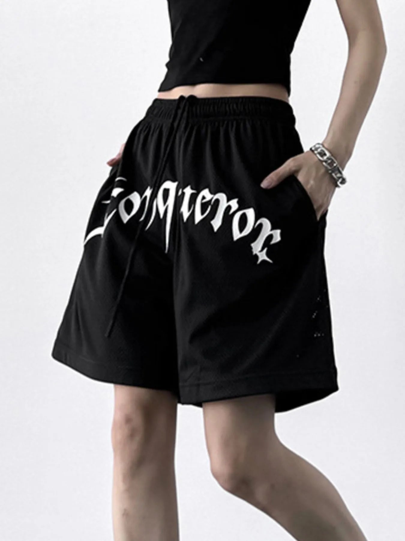 Drawstring Letter Shorts OutfitFlow