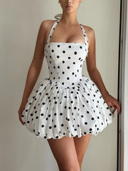 Polka Dot Halter Neck Mini Dress OutfitFlow