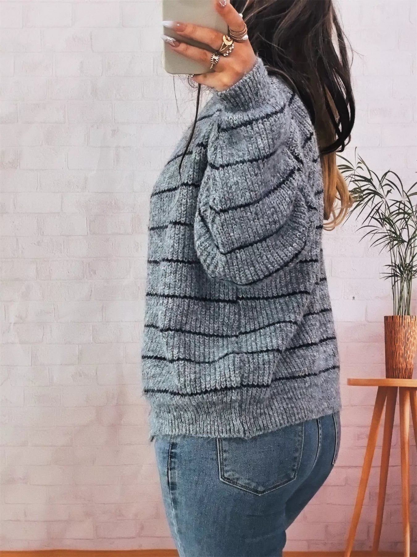 Striped Button Up Long Sleeve Cardigan OutfitFlow