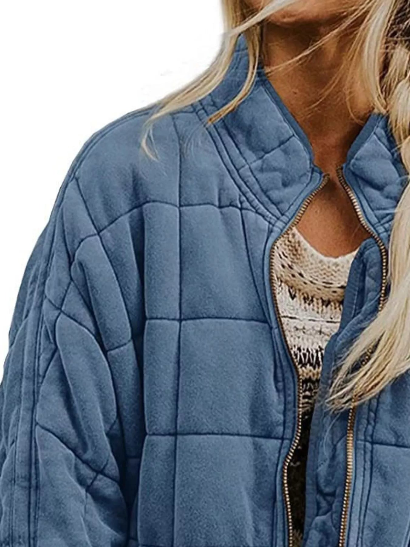 Full Size Zip Up Quilted Bomber Jacket Plus Size Trendsi