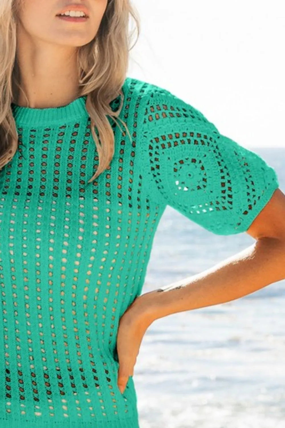 BiBi Crochet Lace Top With Puff Sleeves OutfitFlow