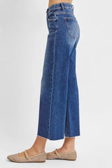RISEN Raw Hem Wide Leg Cropped Jeans OutfitFlow