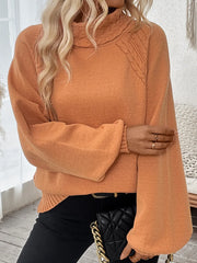 Cable-Knit Turtleneck Long Sleeve Sweater OutfitFlow