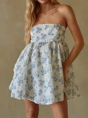 Strapless Floral Print Summer Dress OutfitFlow