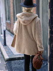 Open Front Ribbed Hooded Coat Trendsi