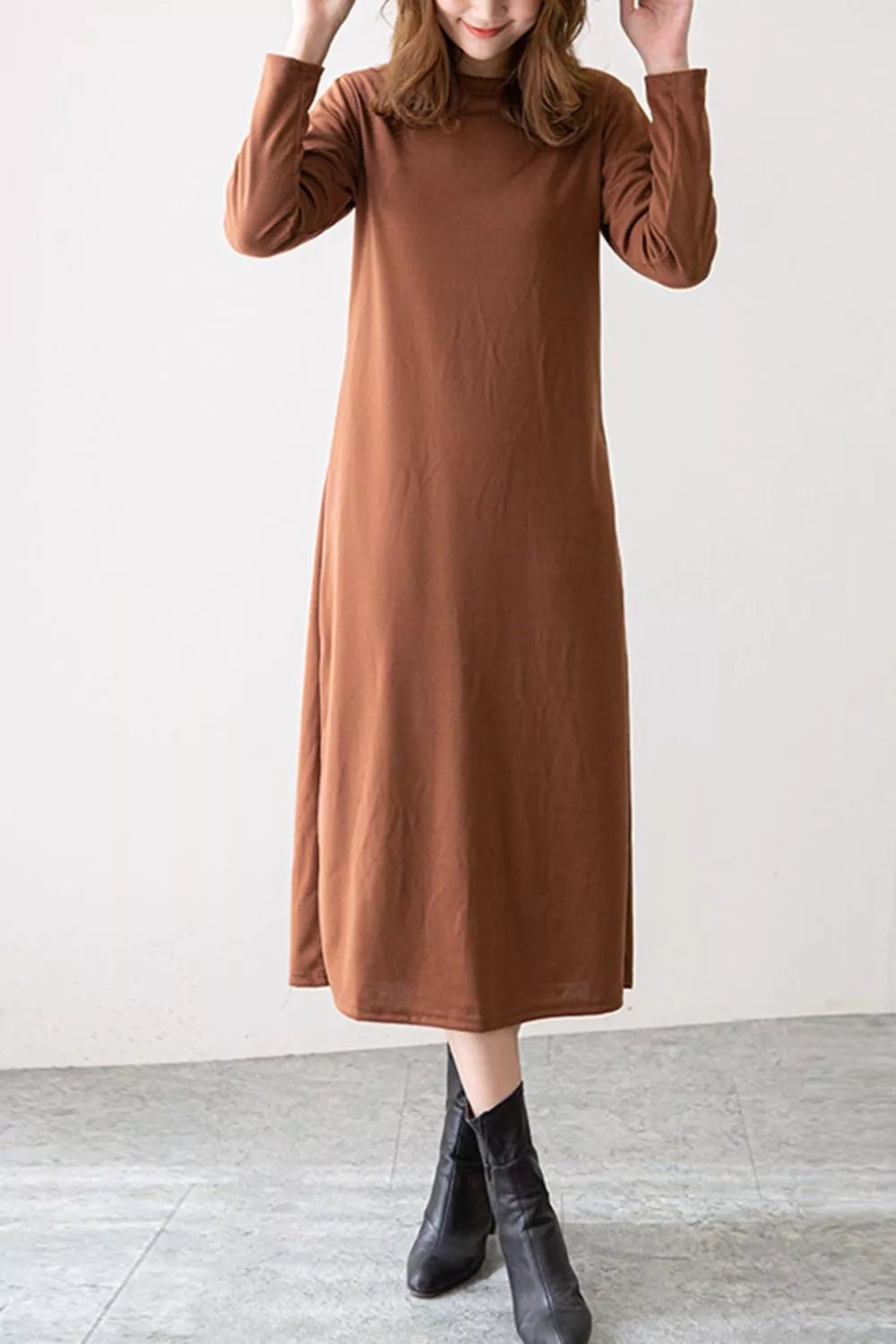 Casual Long Sleeve Midi Dress OutfitFlow