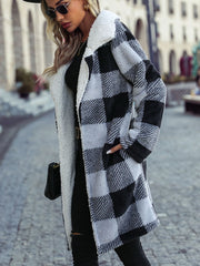 Plaid Open Front Coat with Pockets Trendsi