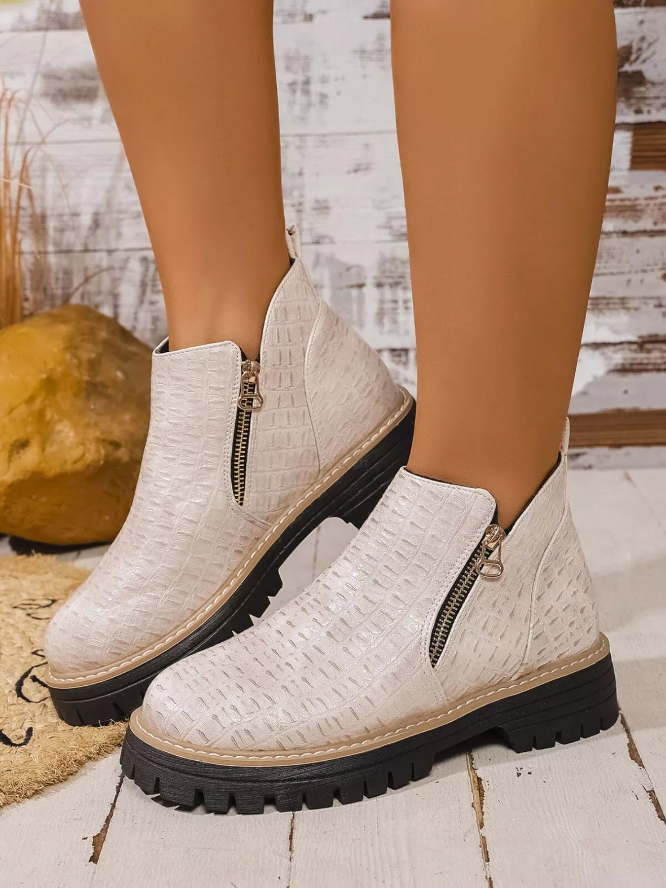 Round Toe Side Zip Ankle Boots OutfitFlow