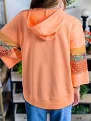 Plaid Floral Patchwork Kangaroo Pocket Hoodie OutfitFlow