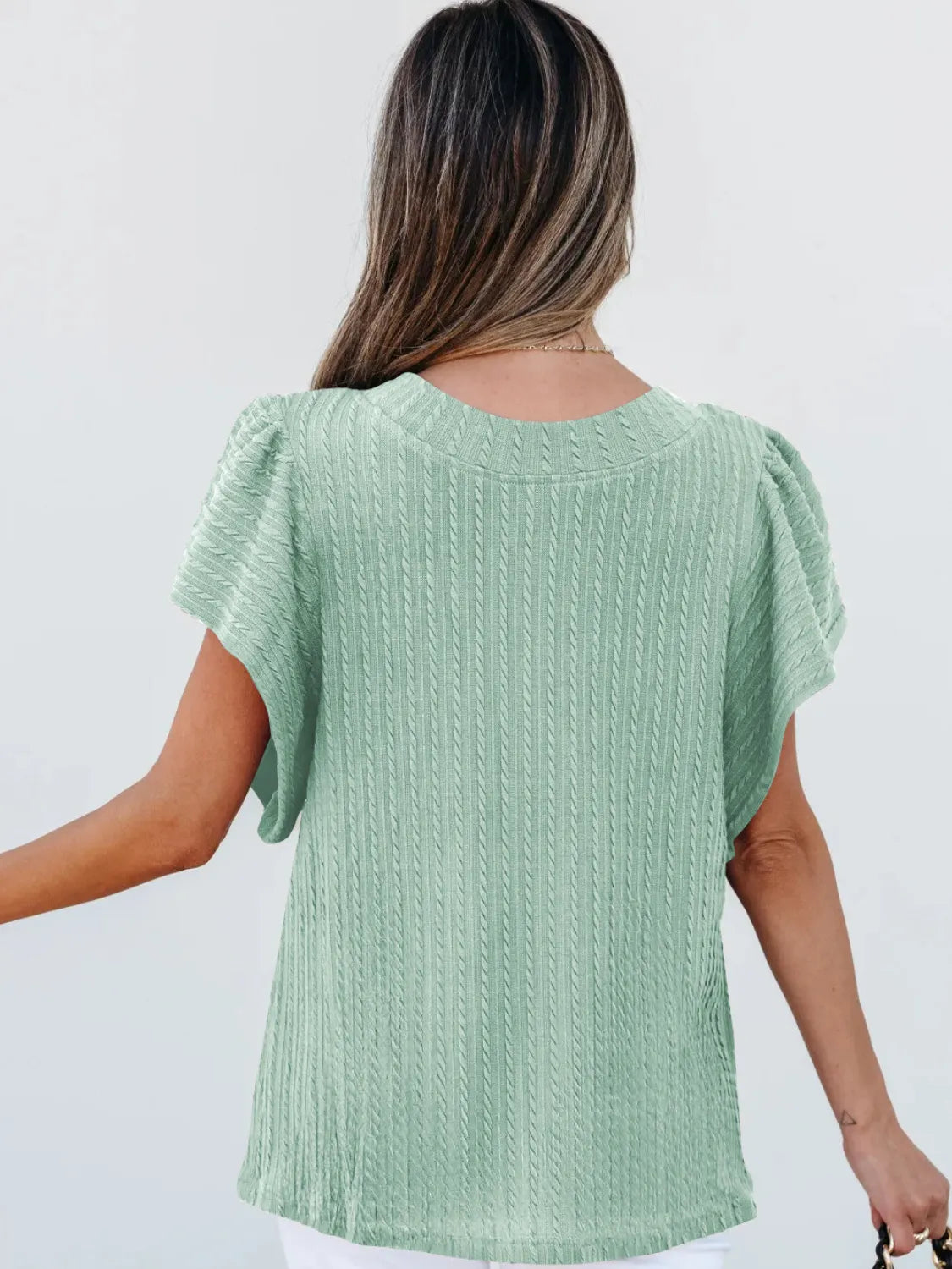 Round Neck Ruffle Sleeve Top OutfitFlow