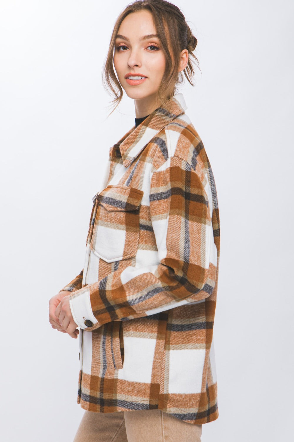 Love Tree Plaid Button Up Jacket