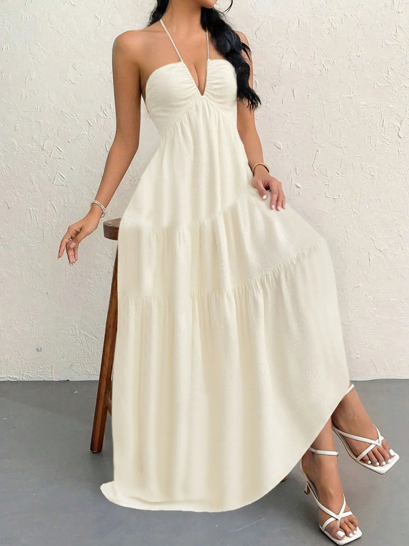 Halter Neck Tiered Maxi Dress OutfitFlow
