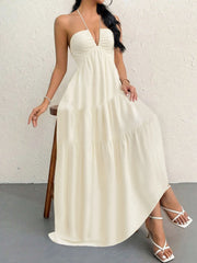 Halter Neck Tiered Maxi Dress OutfitFlow