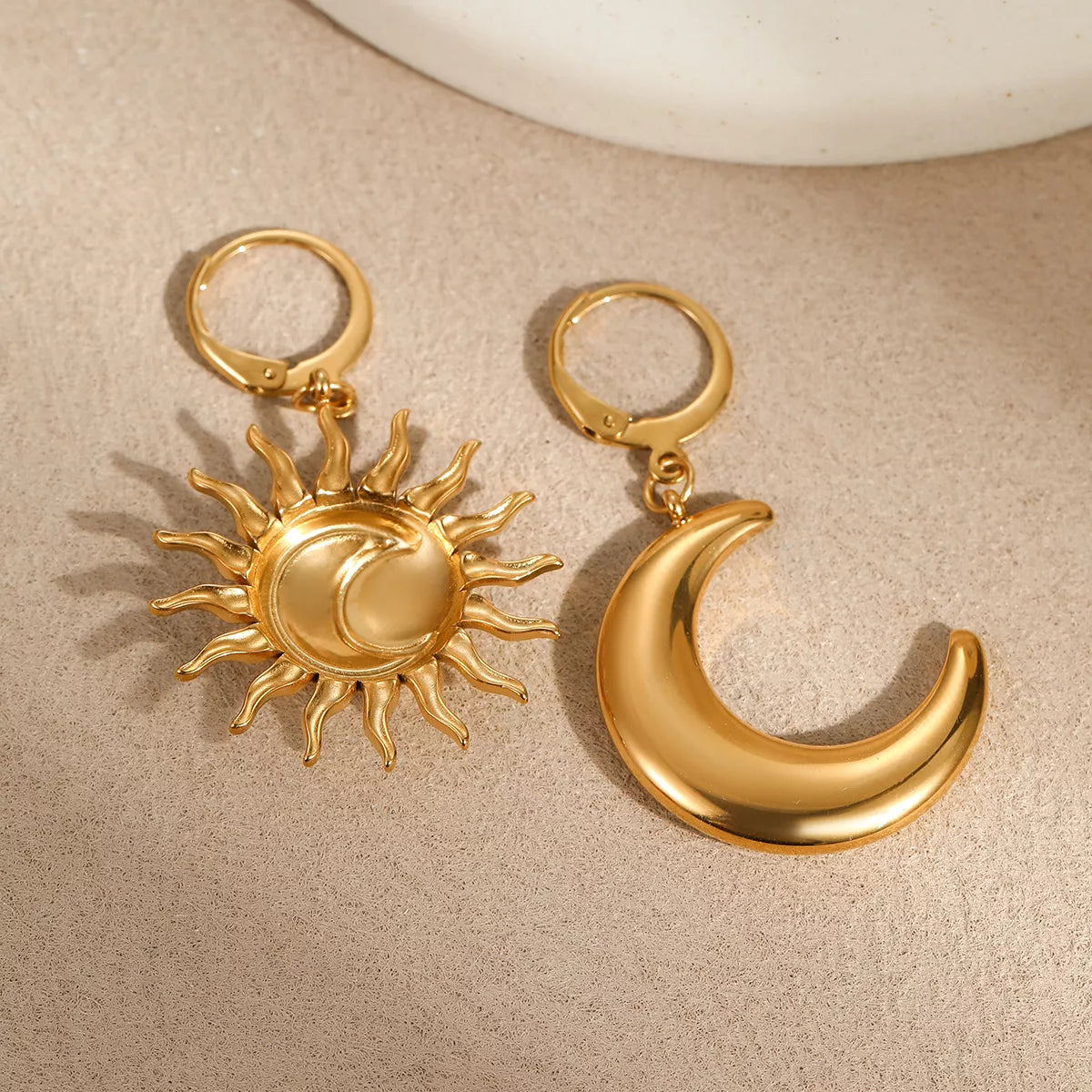 18K Gold-Plated Asymmetrical Sun & Moon Earrings OutfitFlow