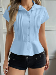 Short Sleeve Button-Up Shirt Light Blue OutfitFlow