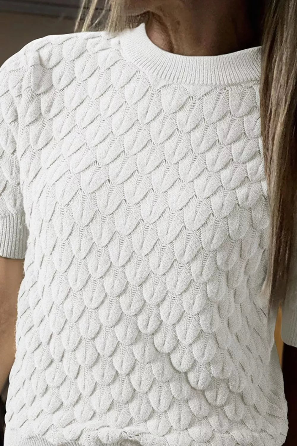 Textured Knit Short Sleeve Pullover OutfitFlow