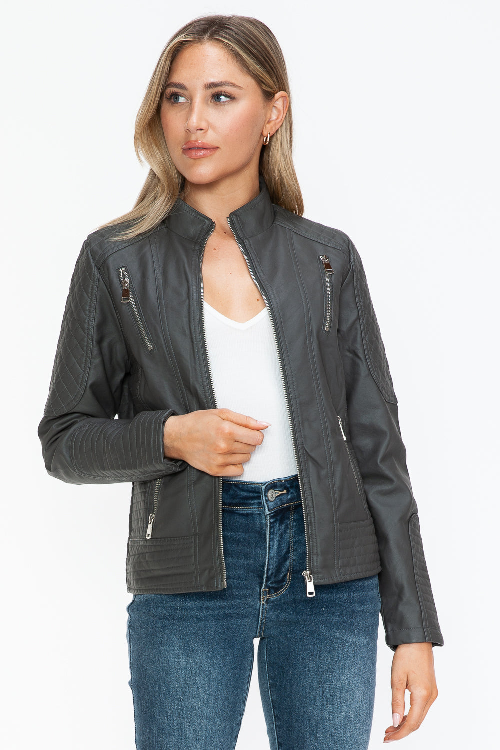 Outfit Flow - Snobbish Faux Leather Zip Up Mock Neck Jacket